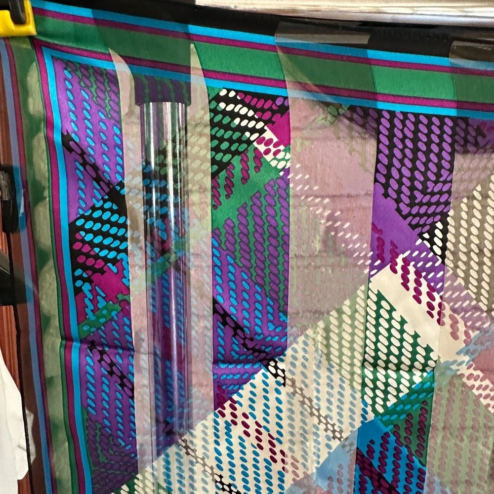 Vintage Silk Chiffon Scarf 80s‎ 90s Geometric Abstract Dot Purple Green Blue